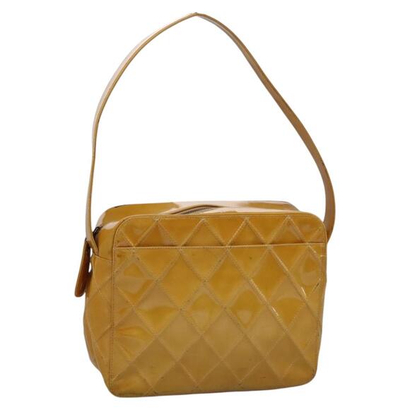 CHANEL Bicolore Shoulder Bag Patent Leather Yellow CC - Picture 1 of 16